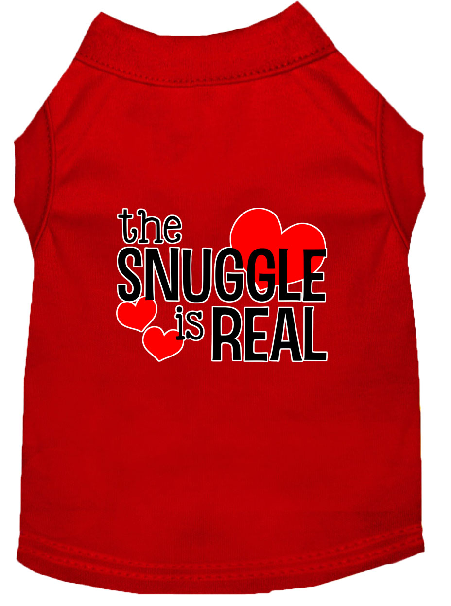 The Snuggle is Real Screen Print Dog Shirt Red Sm